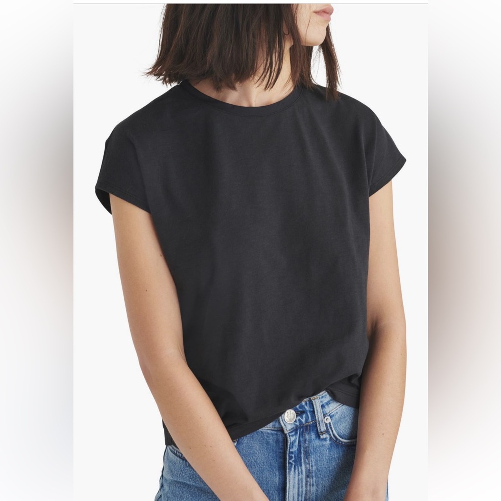 Rag & Bone slub back pleat  Black Short Sleeve Tee